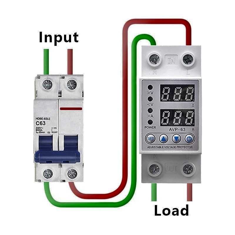 Реле защиты напряжения и тока с дисплеем на 63 Ампера