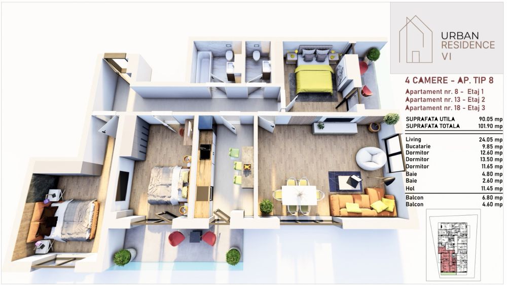 Apartament 4 camere in bloc nou cu lift si parcare subterana