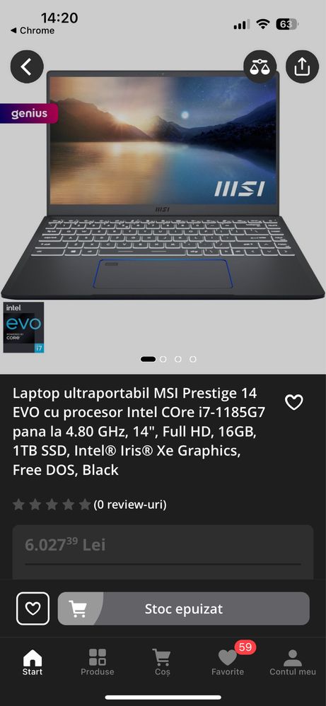 Laptop MSI Prestige 14 EVO 6000 LEI pe emag - 16GB RAM, 1TB ssd, i7