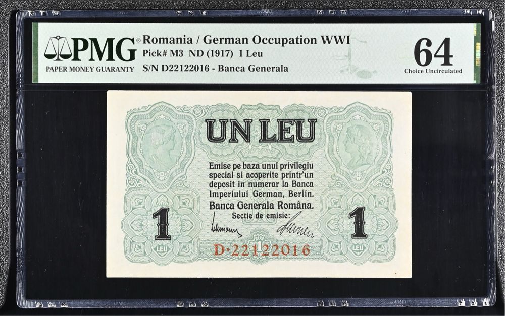 1 leu 1917 bgr PMG64 UNC bancnota gradata