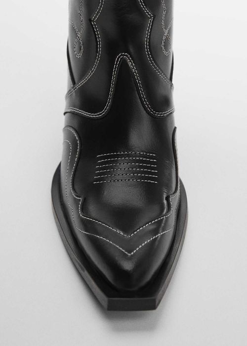 Botine cowboy din piele cu cusaturi decorative