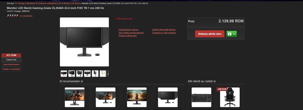 Monitor Gaming BenQ Zowie XL2546X 24.5 inch FHD TN 1 ms 240 Hz