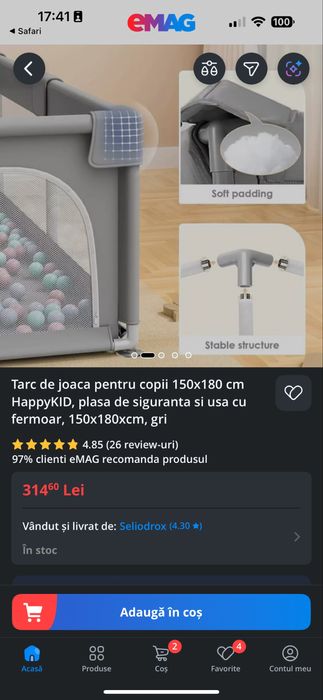 Tarc joaca bebe 180x150 Gri