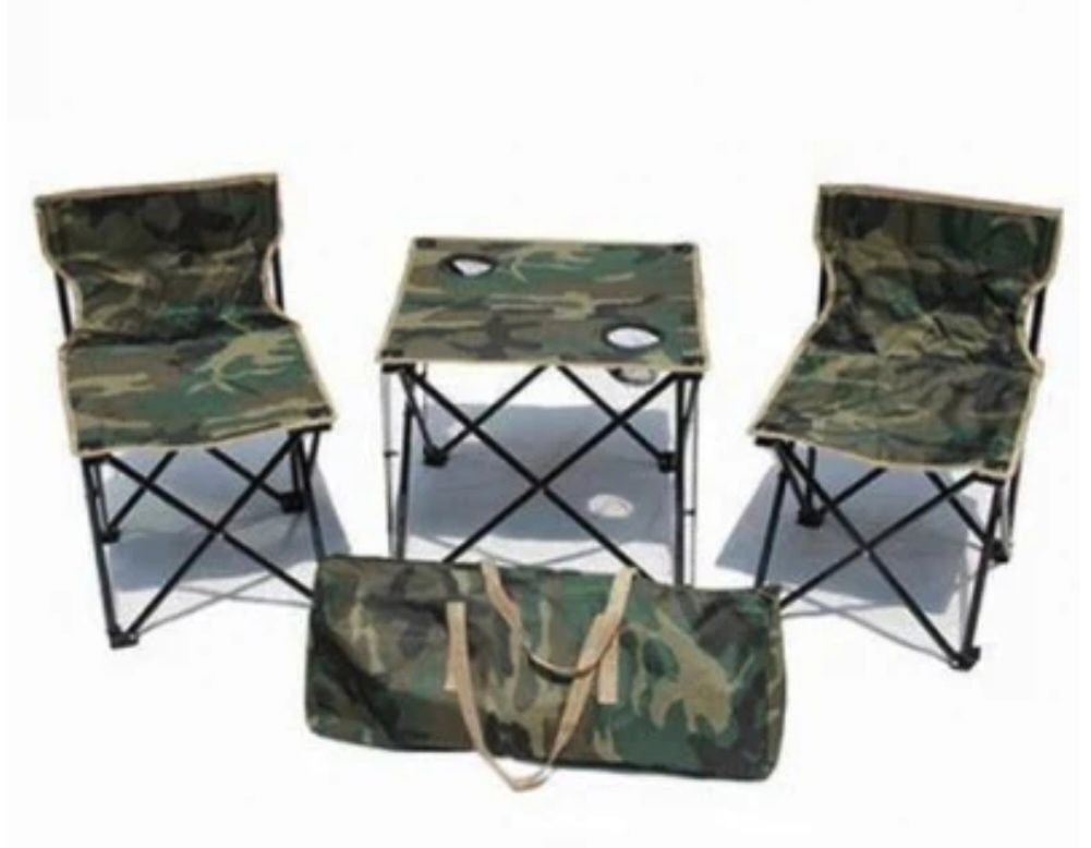 Set masa si 2 scaune pentru picnic camping pescuit cu geanta army