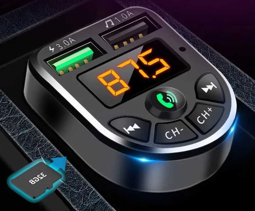 FM трансмитер MP3 Волтметър USB карта памет флашка Bluetooth хендсфри