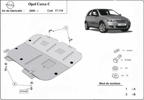 Scut motor metalic pentru Opel Corsa C, D, E,F 2000-prezent - otel 2mm