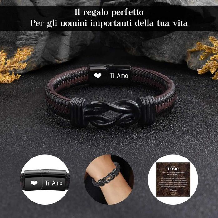 Bratara piele maro si metal barbati