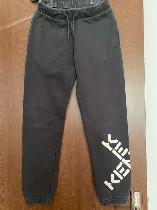 Pantaloni fete/unisex Kenzo, gri, logo alb, bumbac, 9-10 ani, buzunare