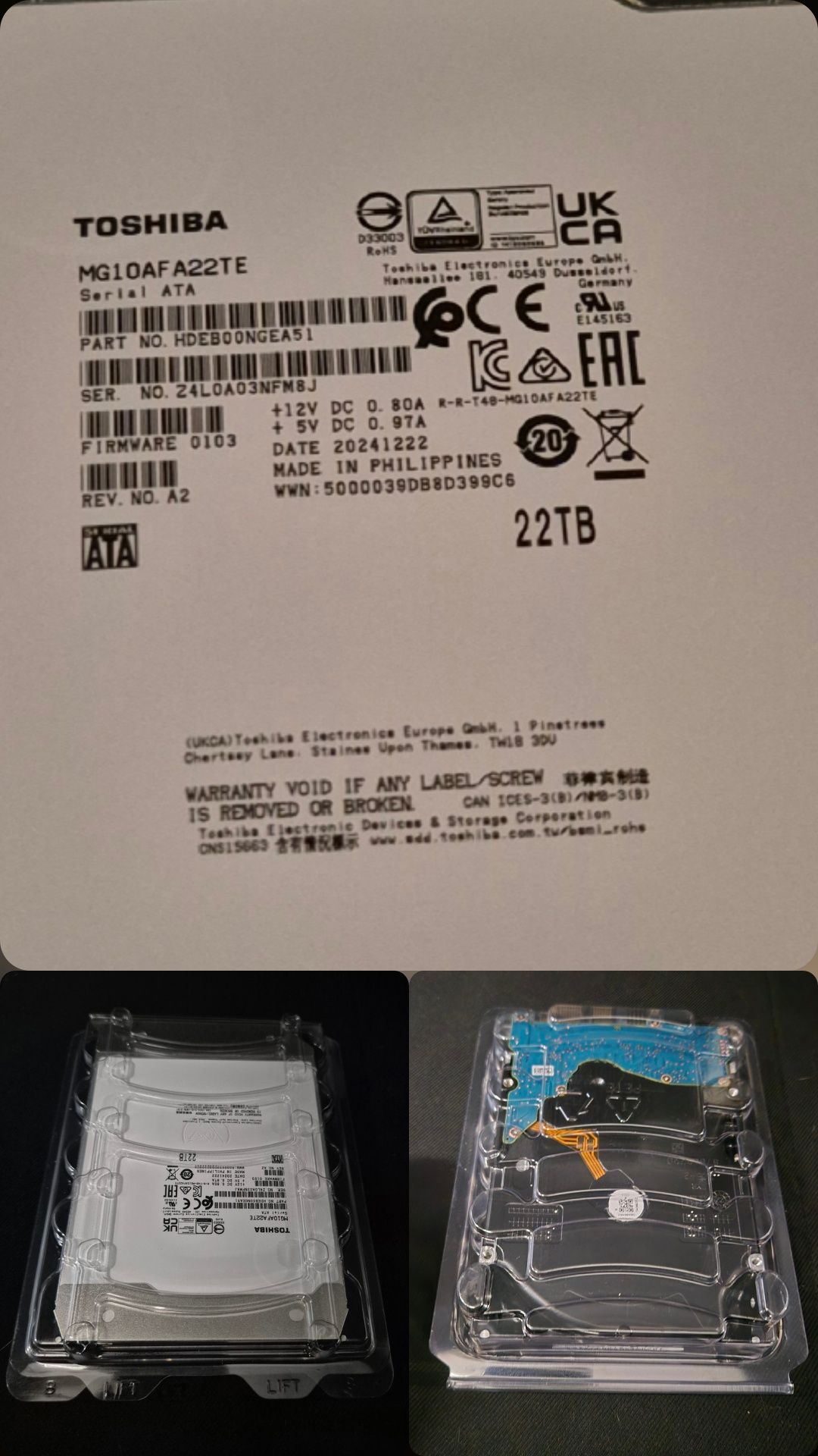 22TB Enterprise HDD SATA 3.5-inch Toshiba MG10AFA22TE Hard Disk Drive