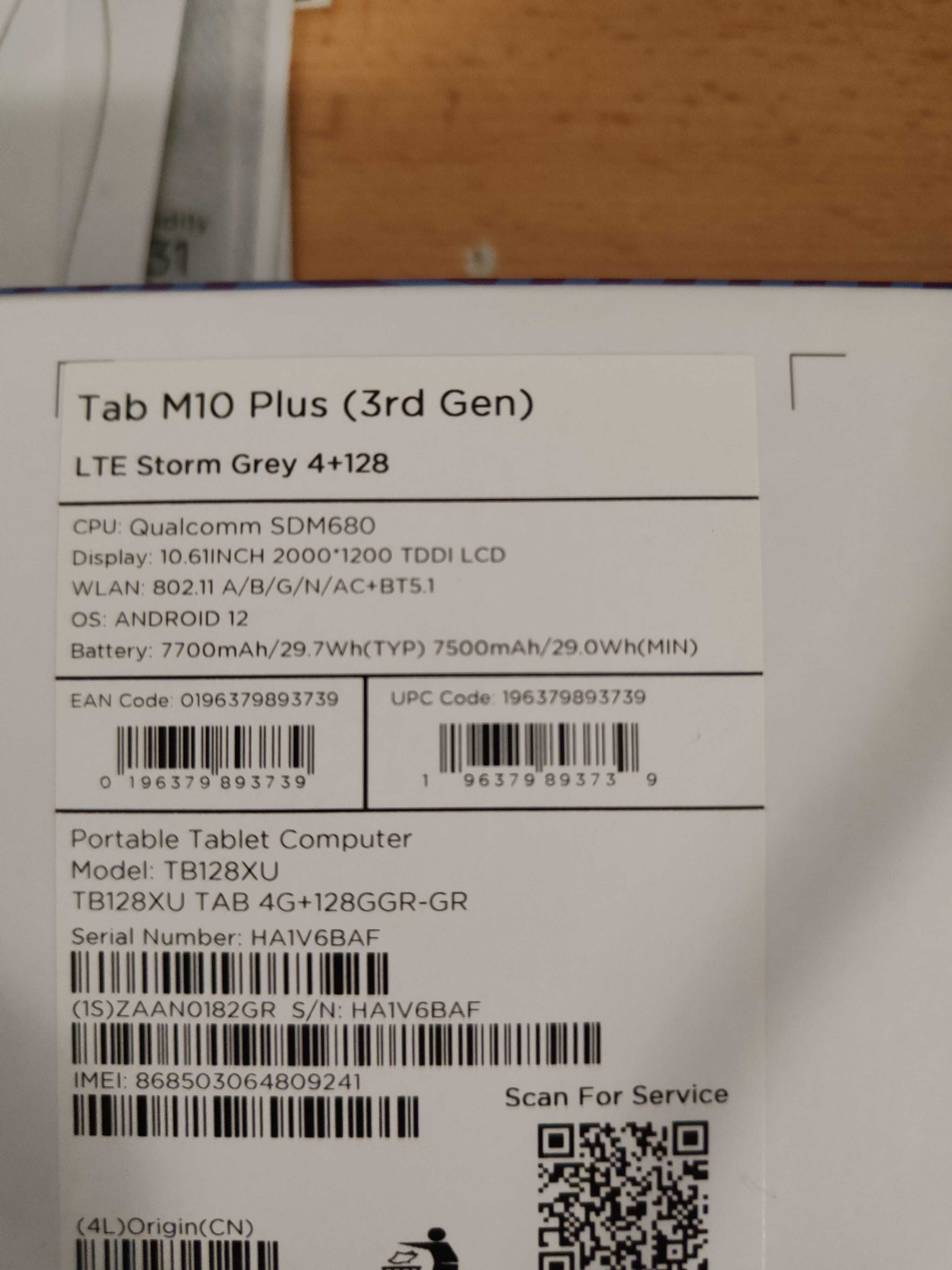 Lenovo Tab M10 Plus (3rd Gen) + LTE (sim), Snapdragon 680, 4GB, 128GB