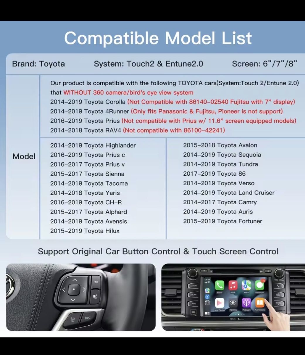 Carplay Android Toyota Entune2 и  Touch2 (2014-2019)