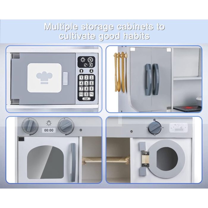 Bucatarie pentru copii din lemn, cu masina de spalat si accesorii, NOU