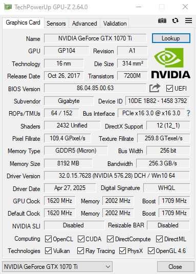Placa Video GIGABYTE GTX 1070 TI