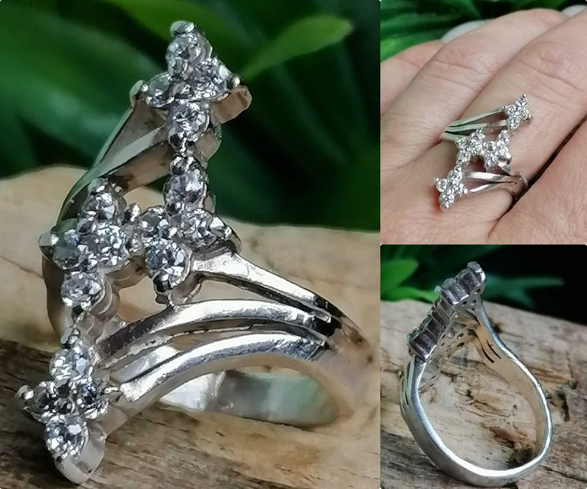 Сребърен пръстен с инкрустирани камъчета циркон