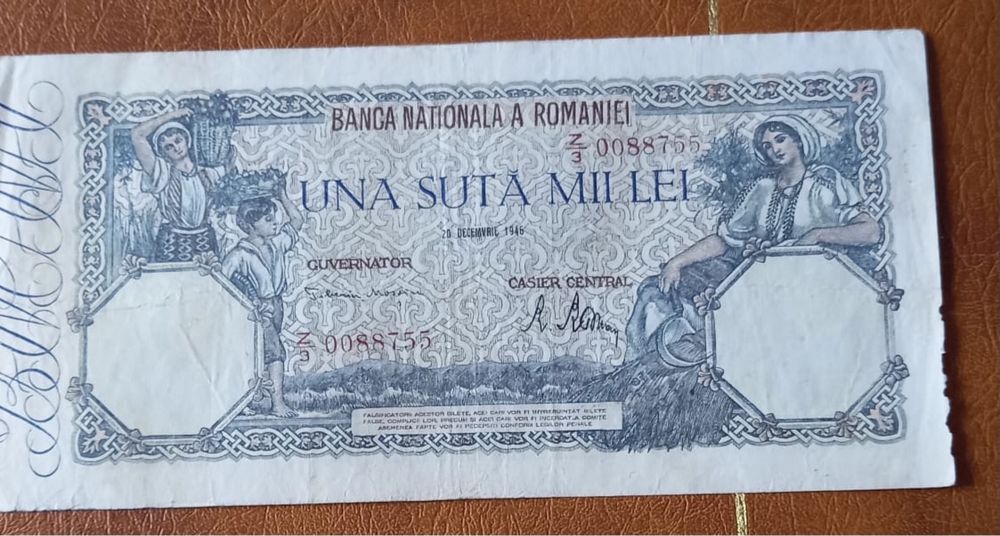 Vand 13 bancnote 100000 lei, an 1946, iesite din circulatie