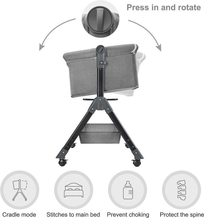 Бебешка кошара люлка за новородено сгъваема бебешки кош 3 в 1 светло с