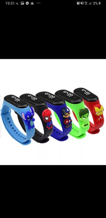 LED часовник Спайдърмен, Хълк и Елза от Замръзналото кралство