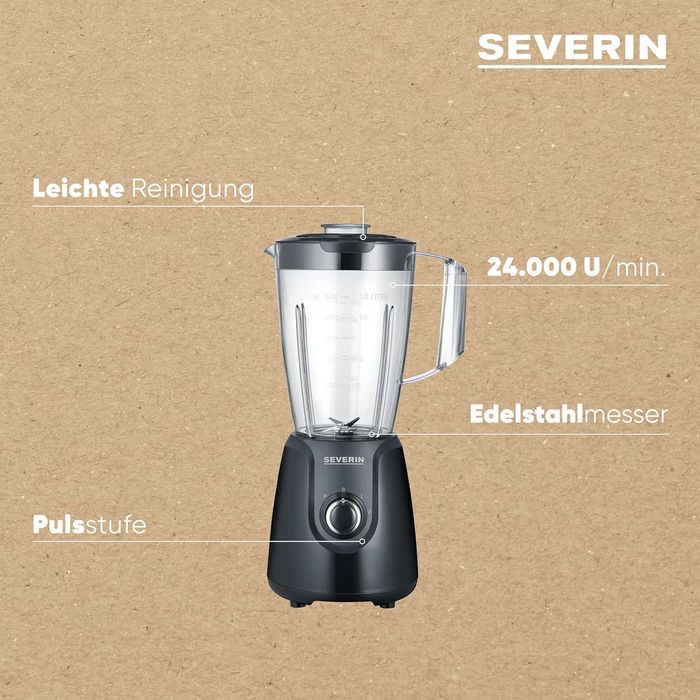 Блендер Severin 1.5L (SM 3707) 600W, 2 скорости, смутита, шейкове