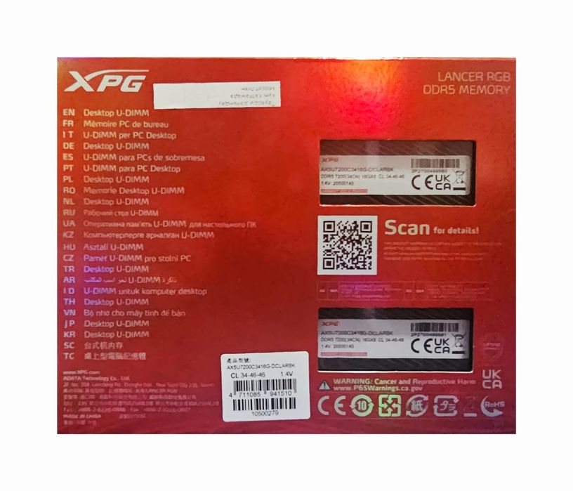 Оперативная память ADАТА XPG Lancer RGB [AX507200C3416G-DCLARBK] 32 ГБ