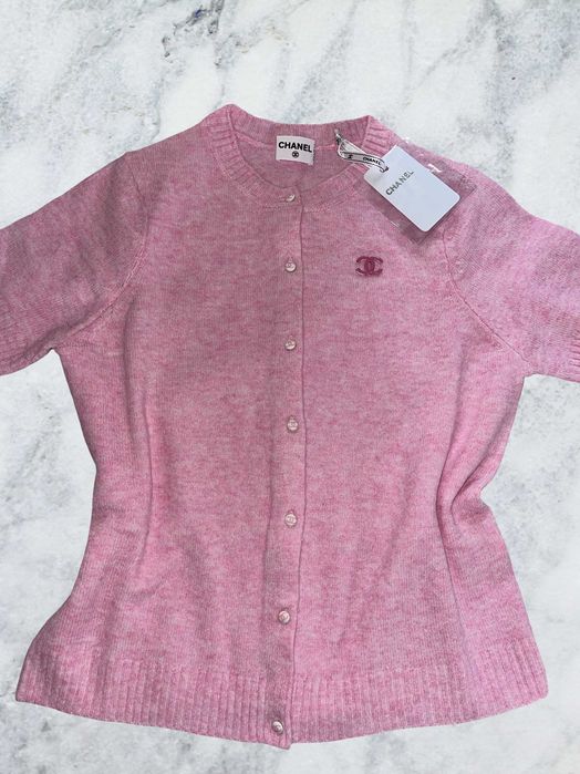 chanel шанел розова блузка плетена мека с копчета риза топ тениска