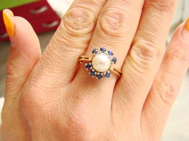 Inel Aur 14K Cu Safire Si Perla Safir Certificat