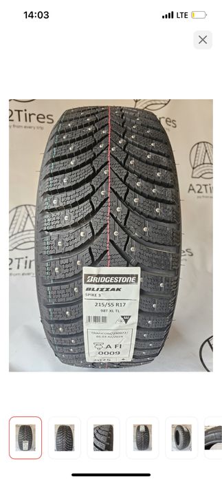 Автошины Bridgestone 215/55R17 BLIZZAK SPIKE 3 98T XL Winter Studded