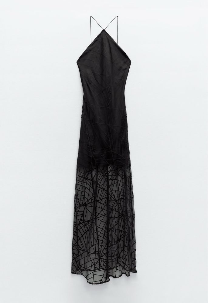 Zara дълга черна рокля с тюл - НОВА