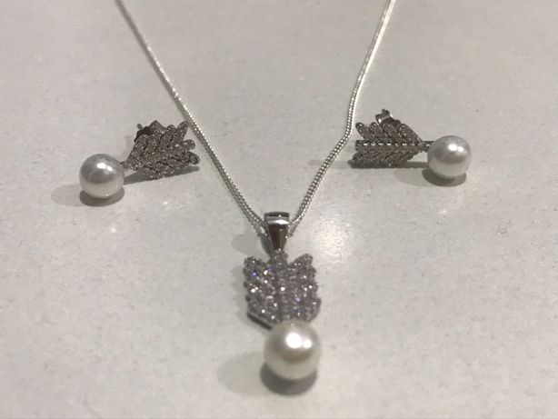Set Argint 925 Perle - lant, pandantiv, cercei si inel - cadou dama