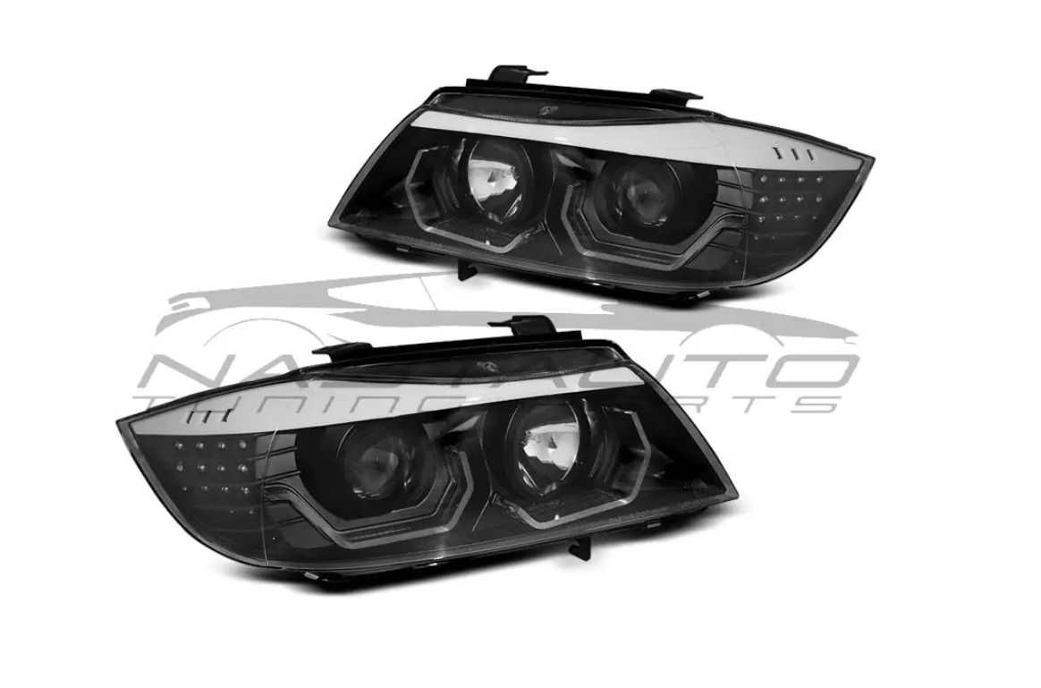 Фарове с ангелски очи LED 3D Черни за BMW E90/E91 05-08