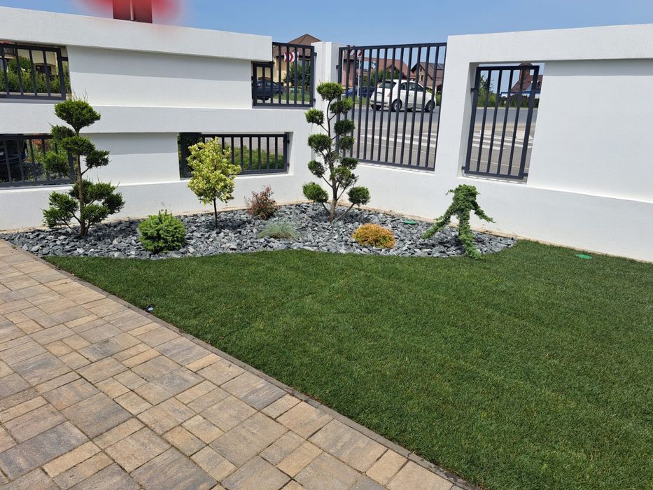 Amenajeri spati verzi gazon rulou piatra cubica montam plante ect