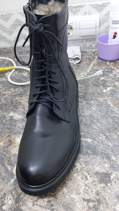 Кожаные берцы с натуральным мехом