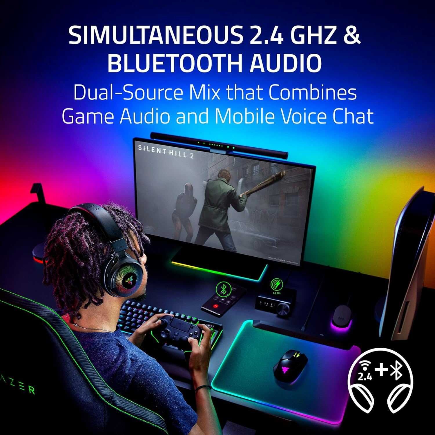 Razer Kraken V4 Pro - Безжични геймърски слушалки с OLED контролен хъб