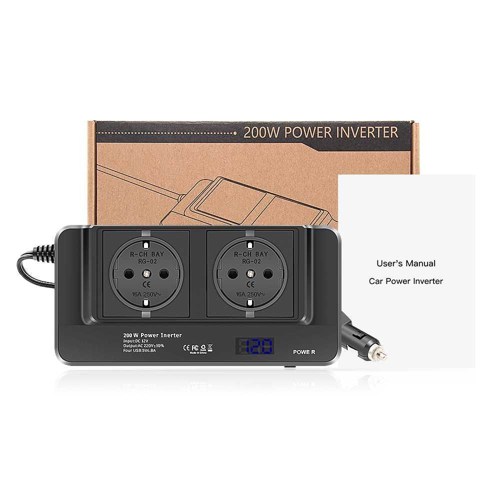 Инвертор за кола 200W 12V към 220V + 4 * USB