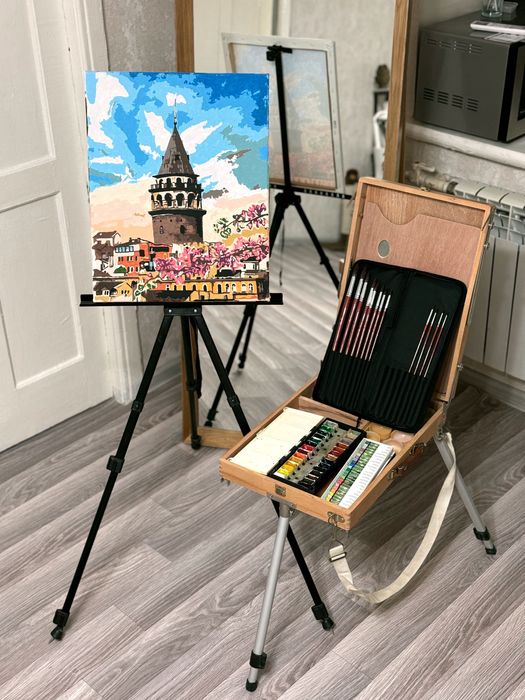 Этюдник, мольберт  (профессиональные кисти для рисования в подарок)