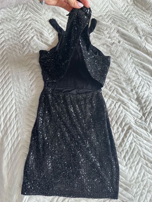 Парти черна рокля-пайети