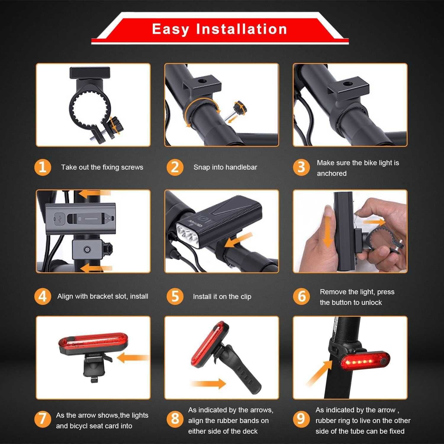 EBUYFIRE USB акумулаторен комплект светлини за велосипед