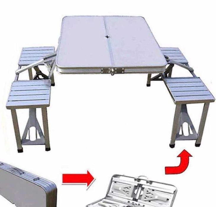 Комплект сгъваема маса с вградени 4 стола за къмпинг,риболов,пикник
