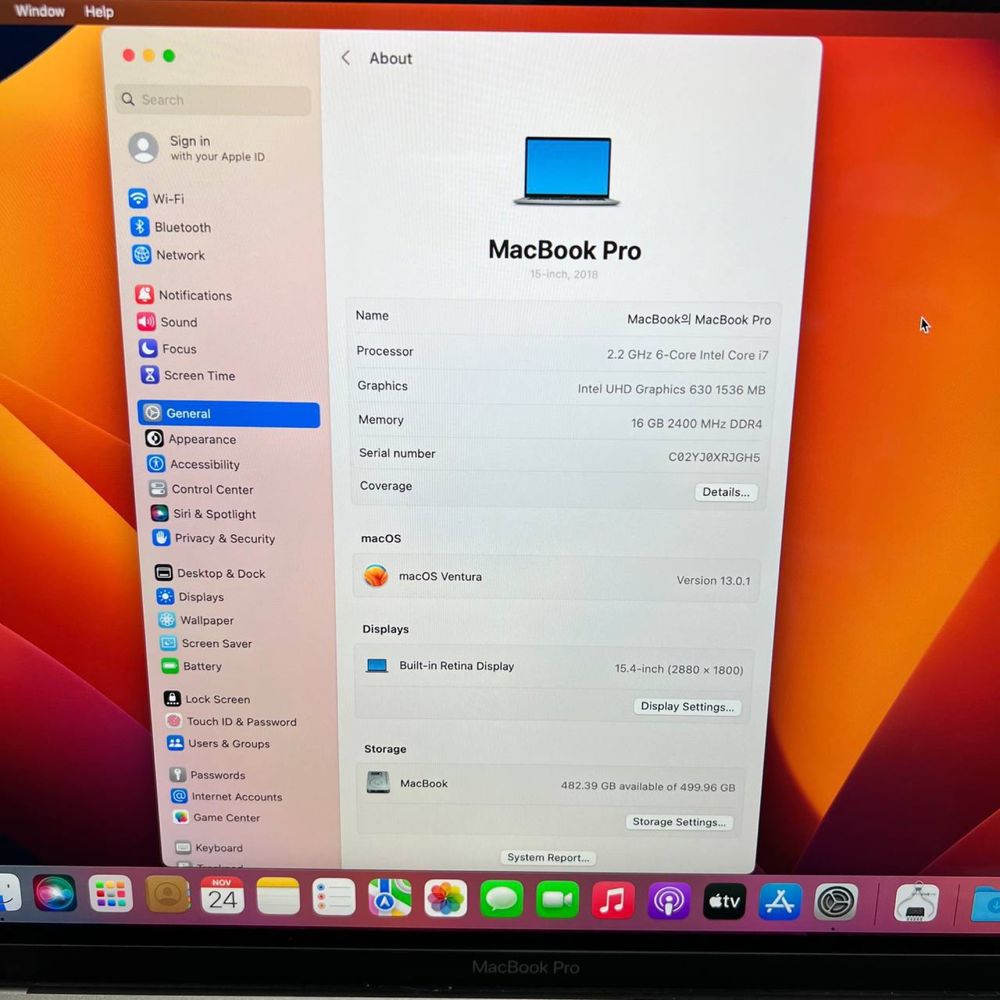 Macbook pro 15inc 2018 i7 16/512