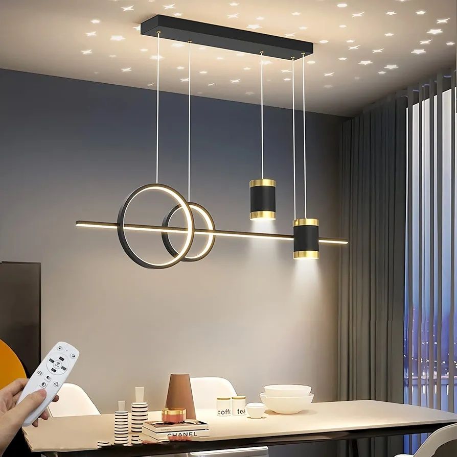 45W Черна лампа трапезария, маса за хранене LED висяща дистанционно