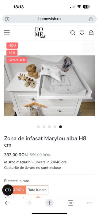 Masa infasat pentru bebelusi atasabila unei comode
