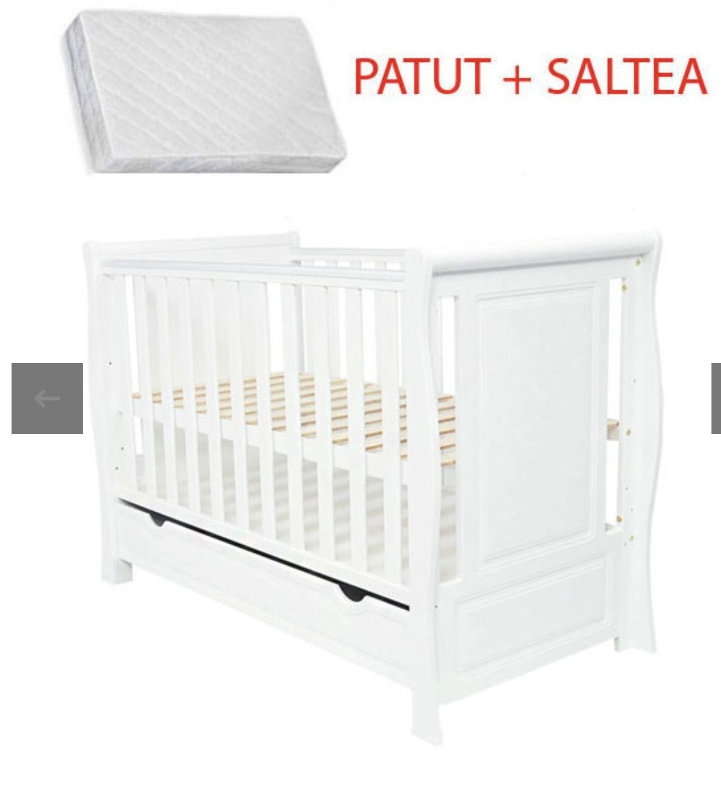 Pătuț bebe din lemn + saltea