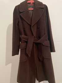 Palton dama Massimo Dutti lung, maro, cordon si buzunare marimea 36 S