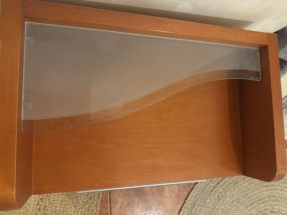 2 noptiere lemn masiv de cires cu geam mat