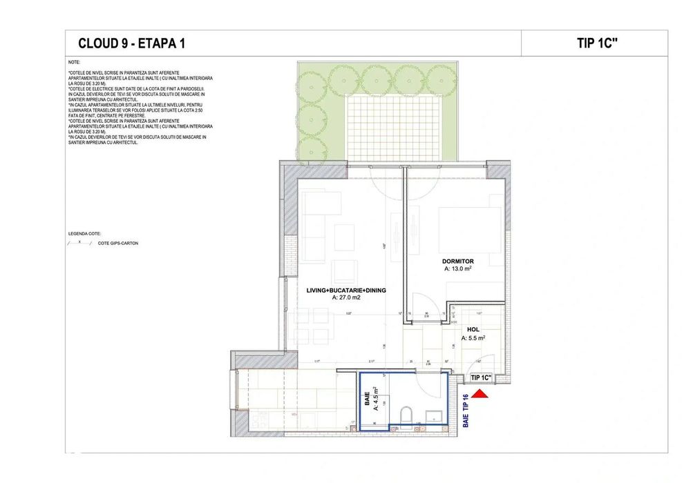 Apartament 1 camera 49mp cu gradina