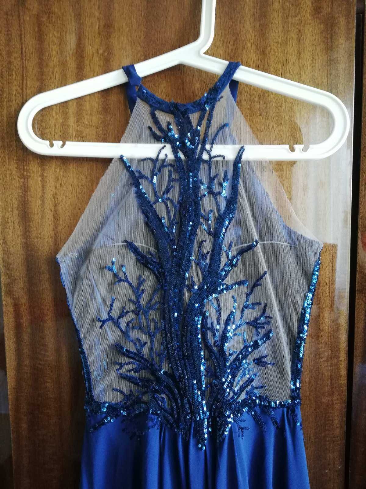 Елегантна официална синя рокля за кума, бал, сватба или друг повод