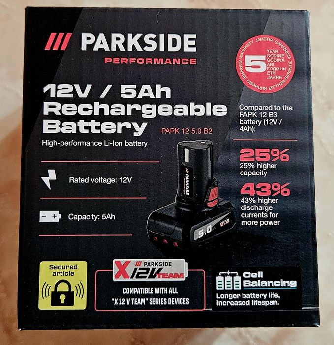 5г ГАРАНЦИЯ Parkside Performance батерия 12v 5Ah