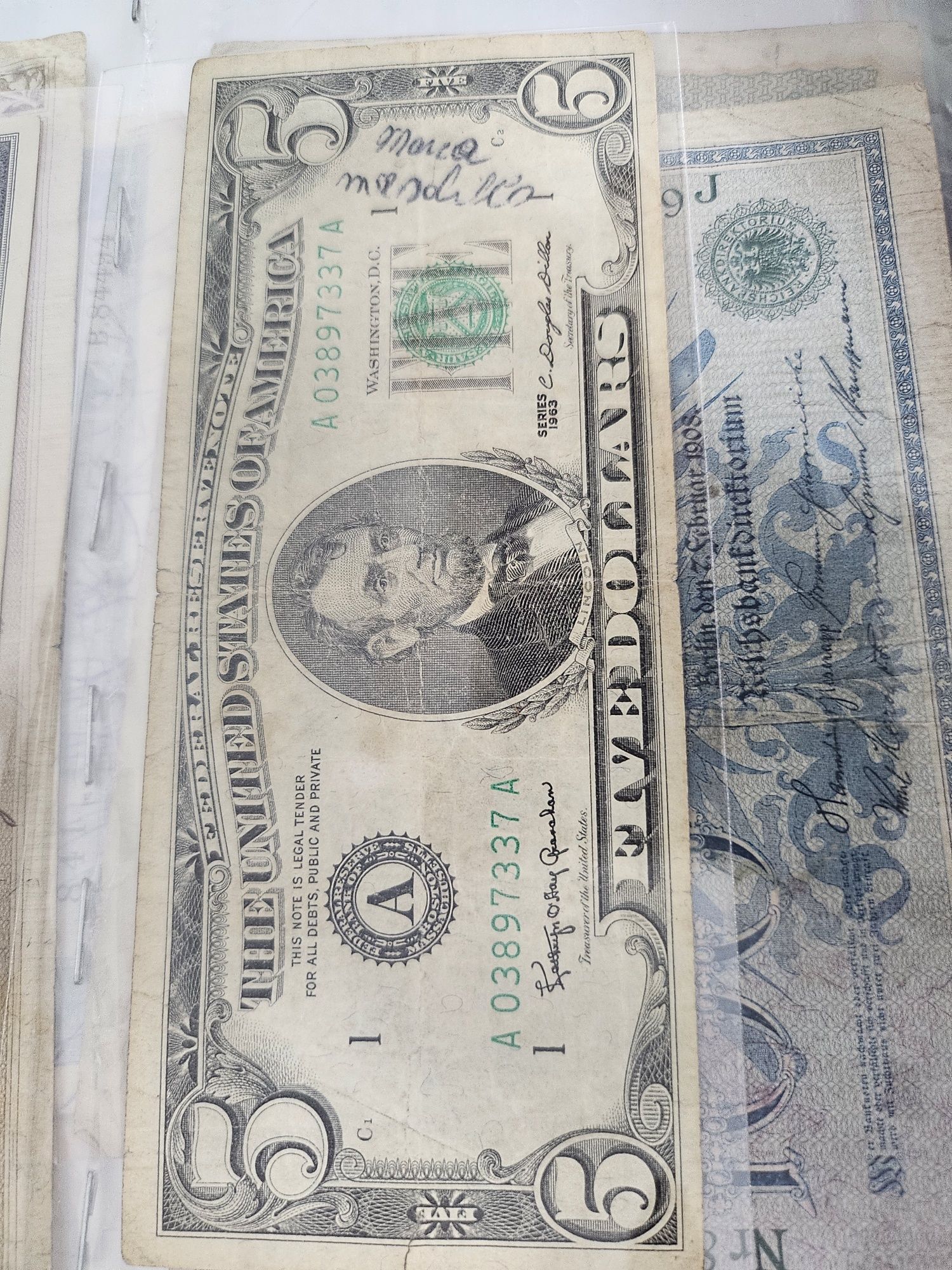 Set bancnote rare SUA 5 dolari 1963 + 2 dolari 2017 .Piese de colecție
