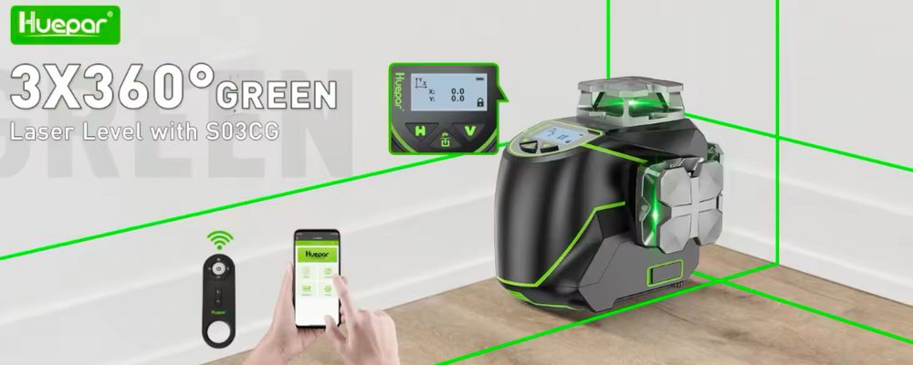 3 D Лазерен нивелир Huepar S03CG ! Зелен лъч ! Bluetooth