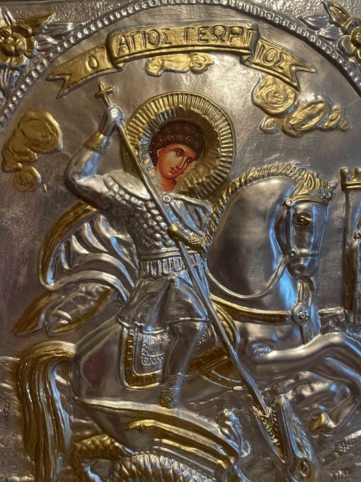 icoana argintata sfantul gheorghe icoana veche argintata dim 30x40