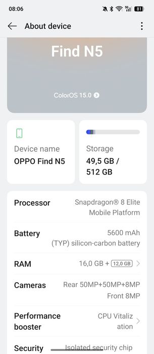 Vând un telefon OPPO Find N5 16/512 mov
